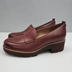 Naturalizer Darry Platform Loafer Womens 9 WIDE Brown Leather Chunky Lug Sole